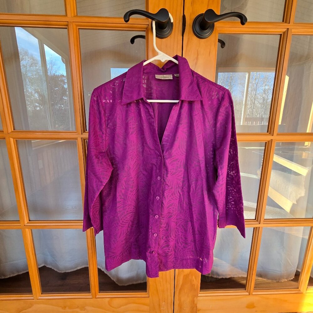 Studio Works Purple Sheer Button Down Polyester/Cotton Blouse [A]